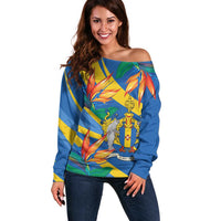 Bird of Paradise Flower Madeira Personalized Off Shoulder Sweater - Wonder Print Shop