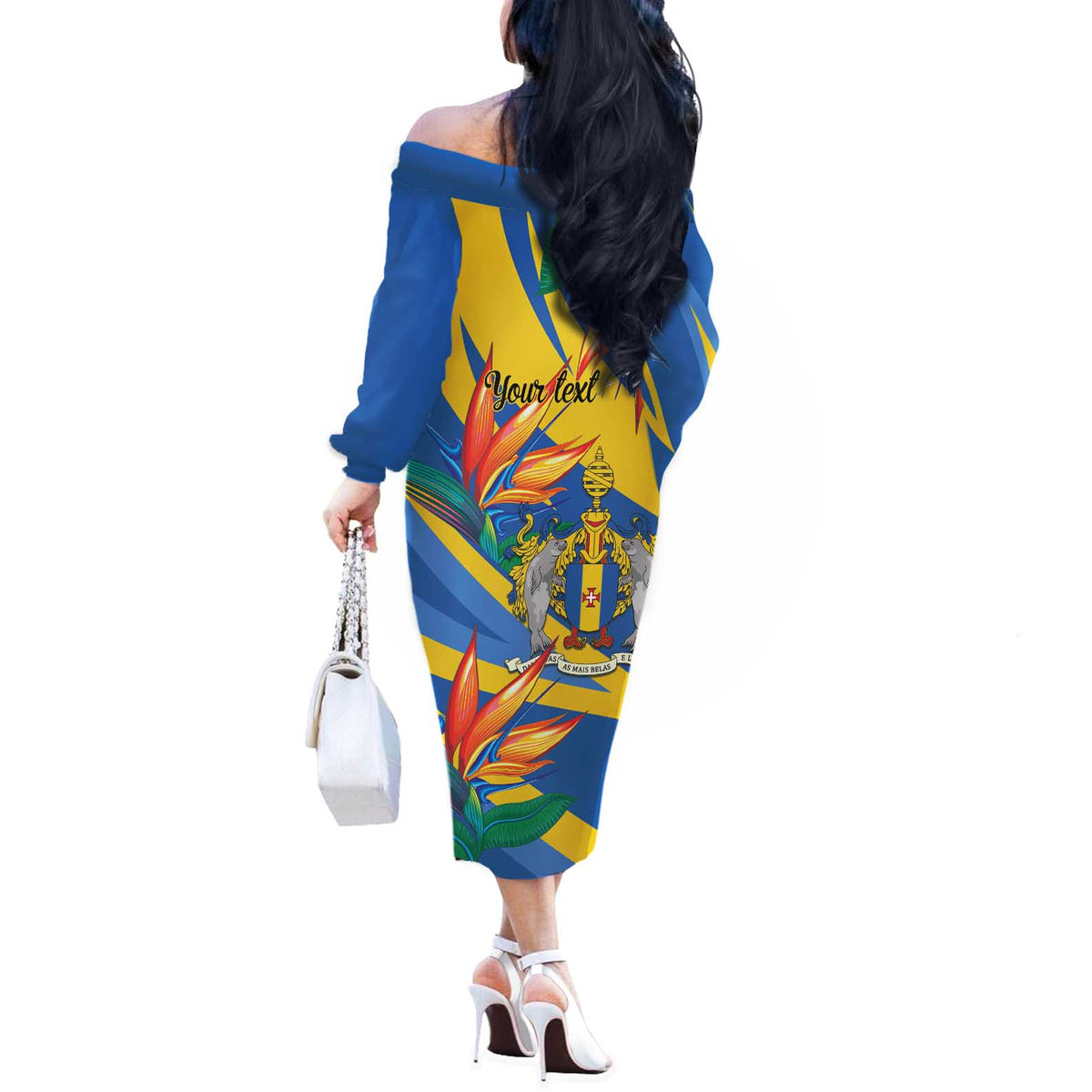 Bird of Paradise Flower Madeira Personalized Off The Shoulder Long Sleeve Dress - Wonder Print Shop
