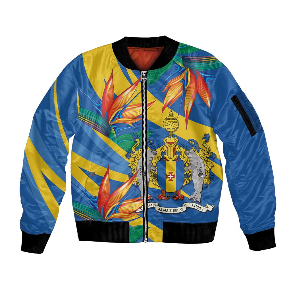 Bird of Paradise Flower Madeira Personalized Sleeve Zip Bomber Jacket - Wonder Print Shop