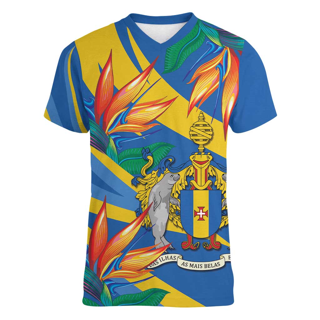 Bird of Paradise Flower Madeira Personalized Women V-Neck T-Shirt - Wonder Print Shop