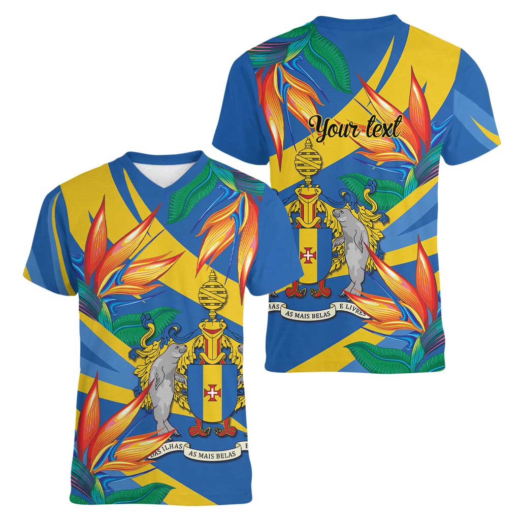 Bird of Paradise Flower Madeira Personalized Women V-Neck T-Shirt - Wonder Print Shop