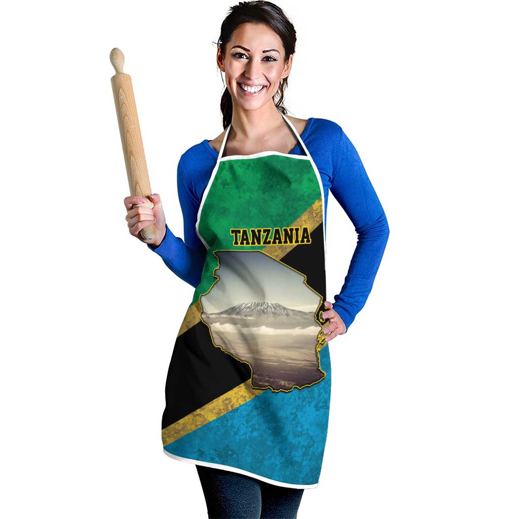 Kilimanjaro Tanzania Apron Grunge Flag Map of Tanzania - Wonder Print Shop