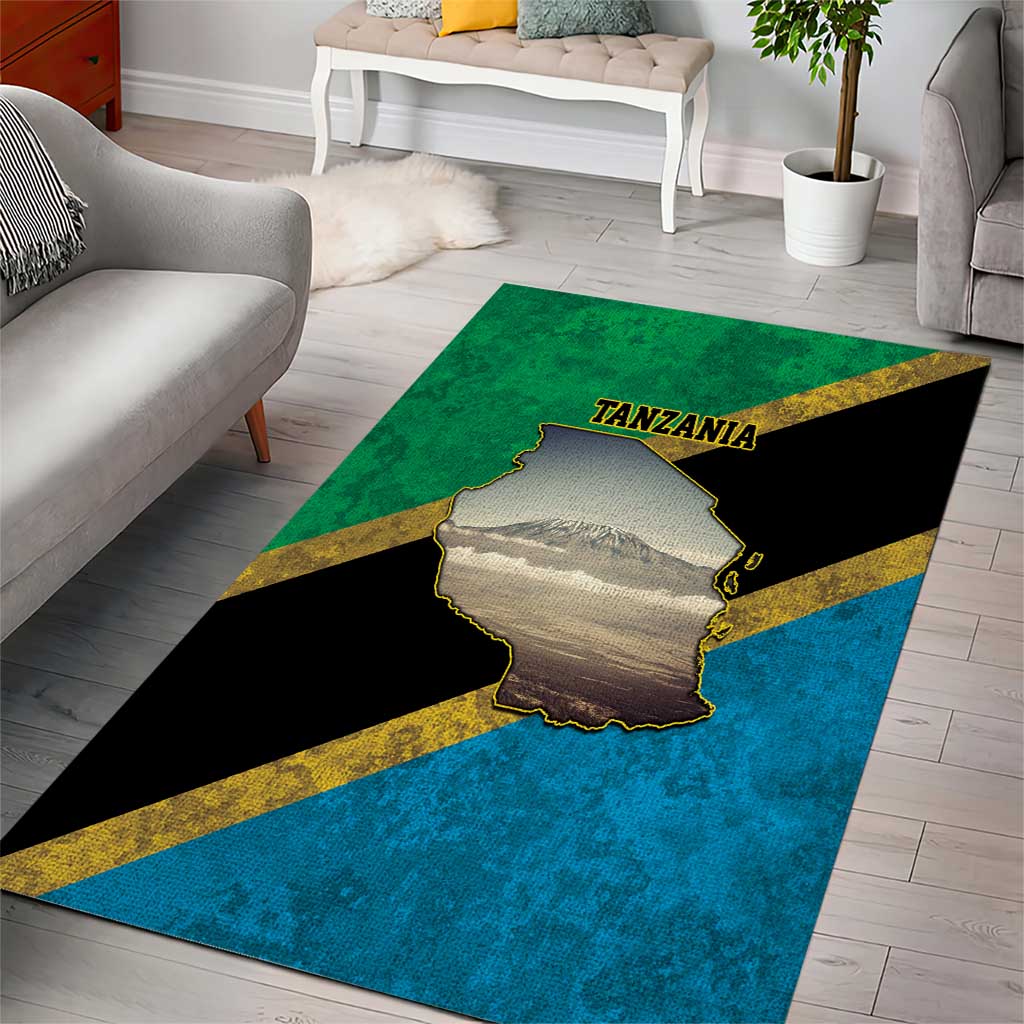 Kilimanjaro Tanzania Area Rug Grunge Flag Map of Tanzania - Wonder Print Shop