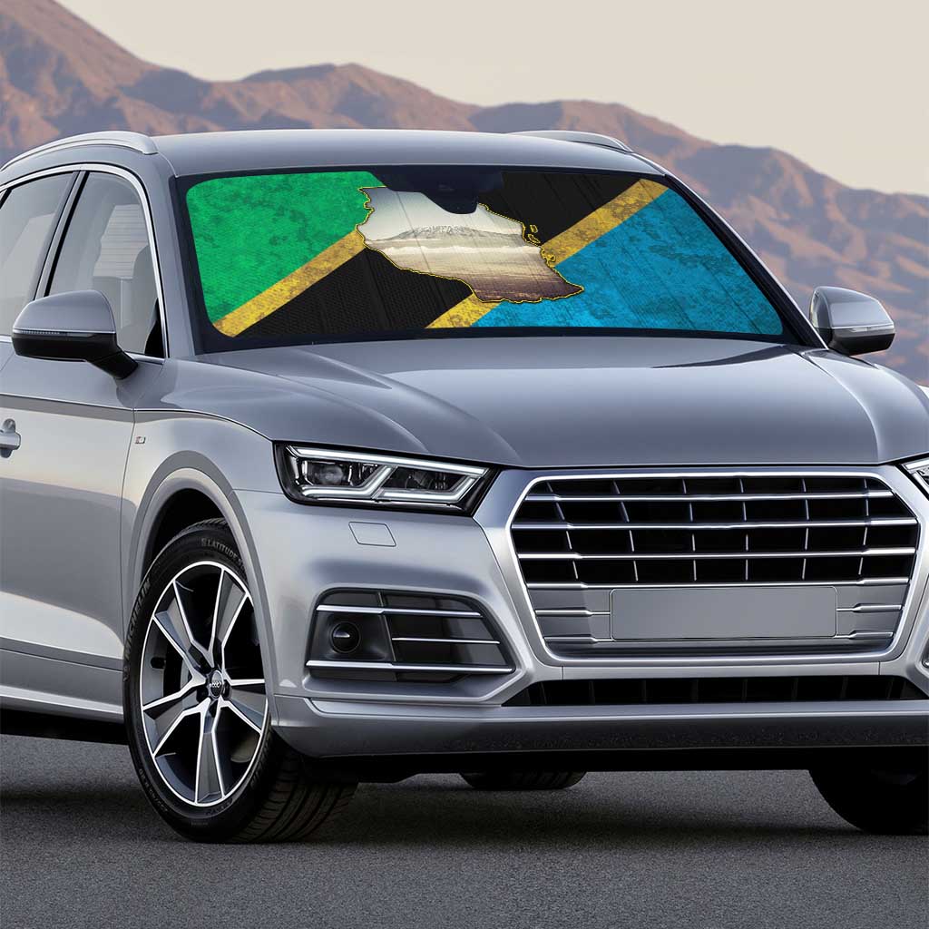 Kilimanjaro Tanzania Auto Sun Shade Grunge Flag Map of Tanzania - Wonder Print Shop