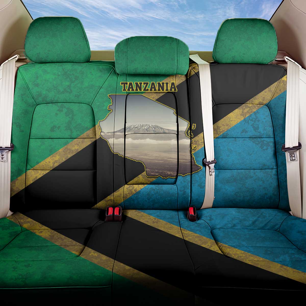 Kilimanjaro Tanzania Back Car Seat Cover Grunge Flag Map of Tanzania - Wonder Print Shop