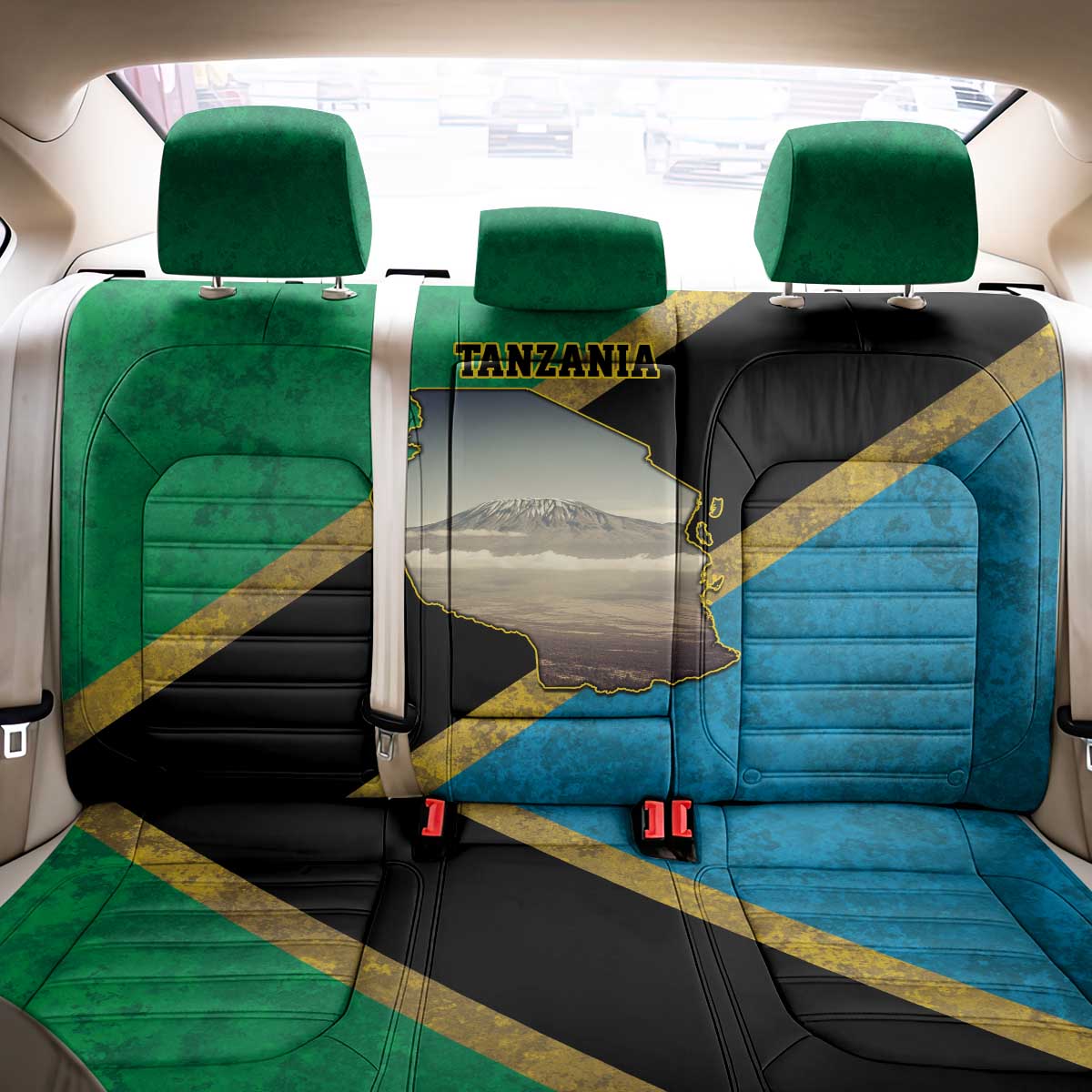 Kilimanjaro Tanzania Back Car Seat Cover Grunge Flag Map of Tanzania - Wonder Print Shop
