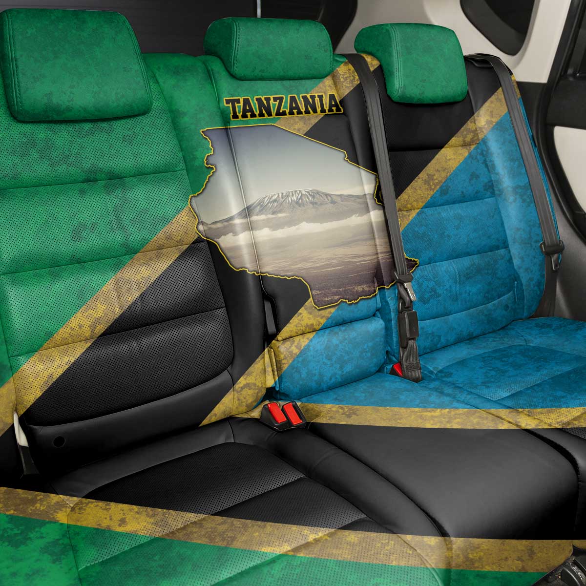 Kilimanjaro Tanzania Back Car Seat Cover Grunge Flag Map of Tanzania - Wonder Print Shop