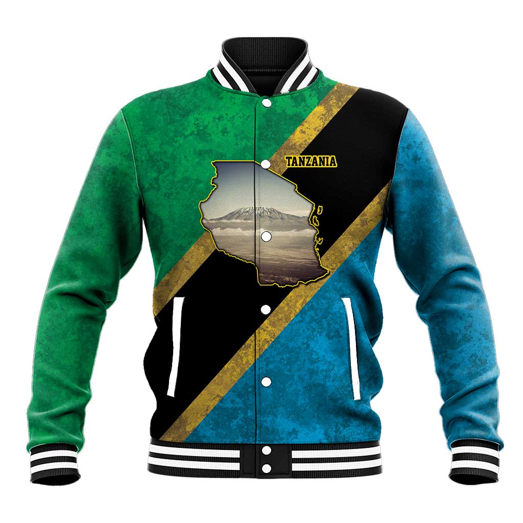 Kilimanjaro Tanzania Baseball Jacket Grunge Flag Map of Tanzania - Wonder Print Shop