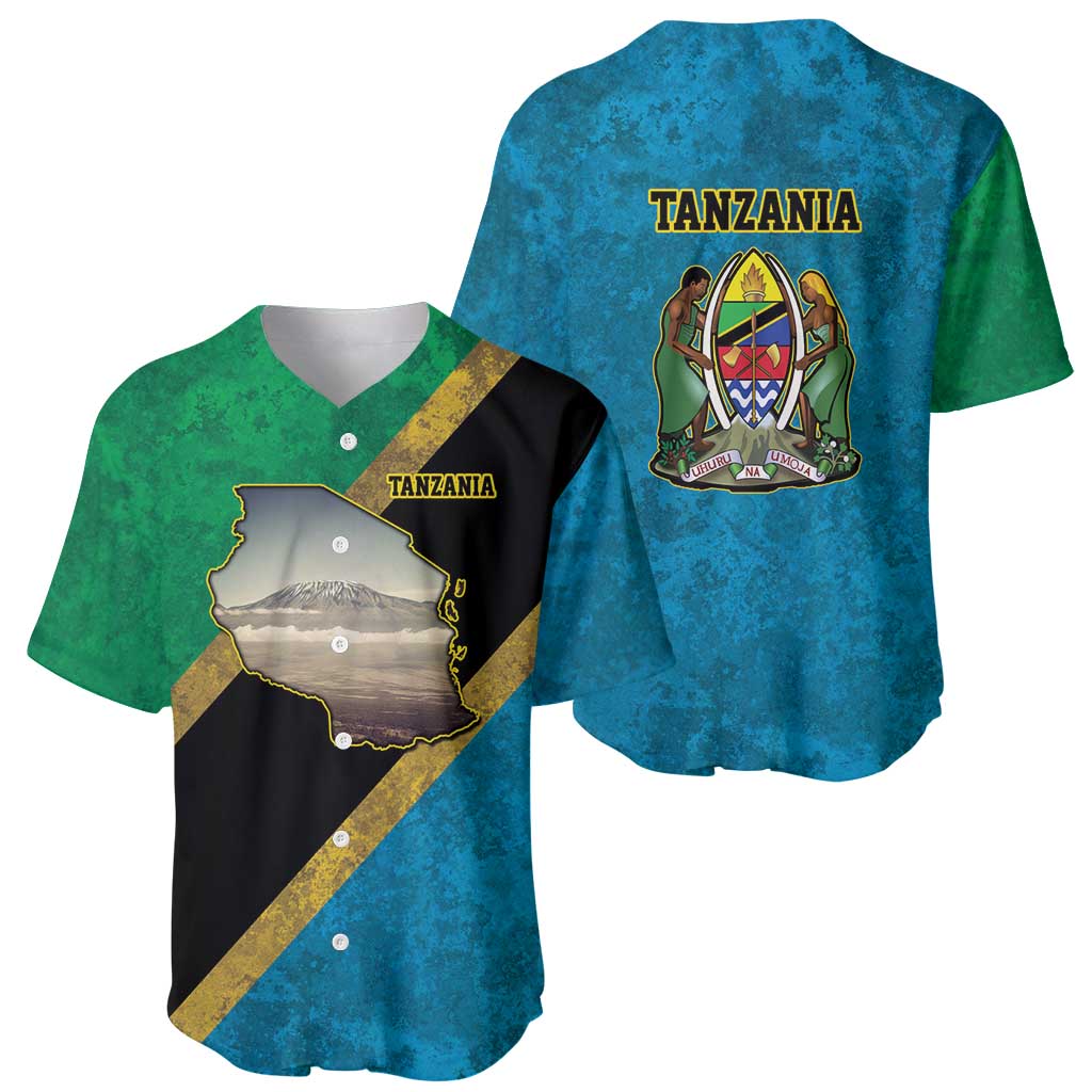 Kilimanjaro Tanzania Baseball Jersey Grunge Flag Map of Tanzania - Wonder Print Shop