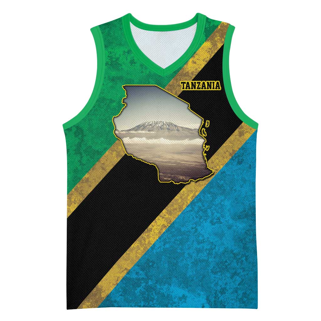Kilimanjaro Tanzania Basketball Jersey Grunge Flag Map of Tanzania - Wonder Print Shop
