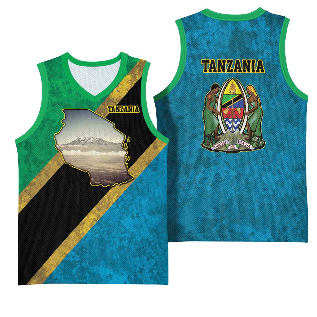 Kilimanjaro Tanzania Basketball Jersey Grunge Flag Map of Tanzania - Wonder Print Shop