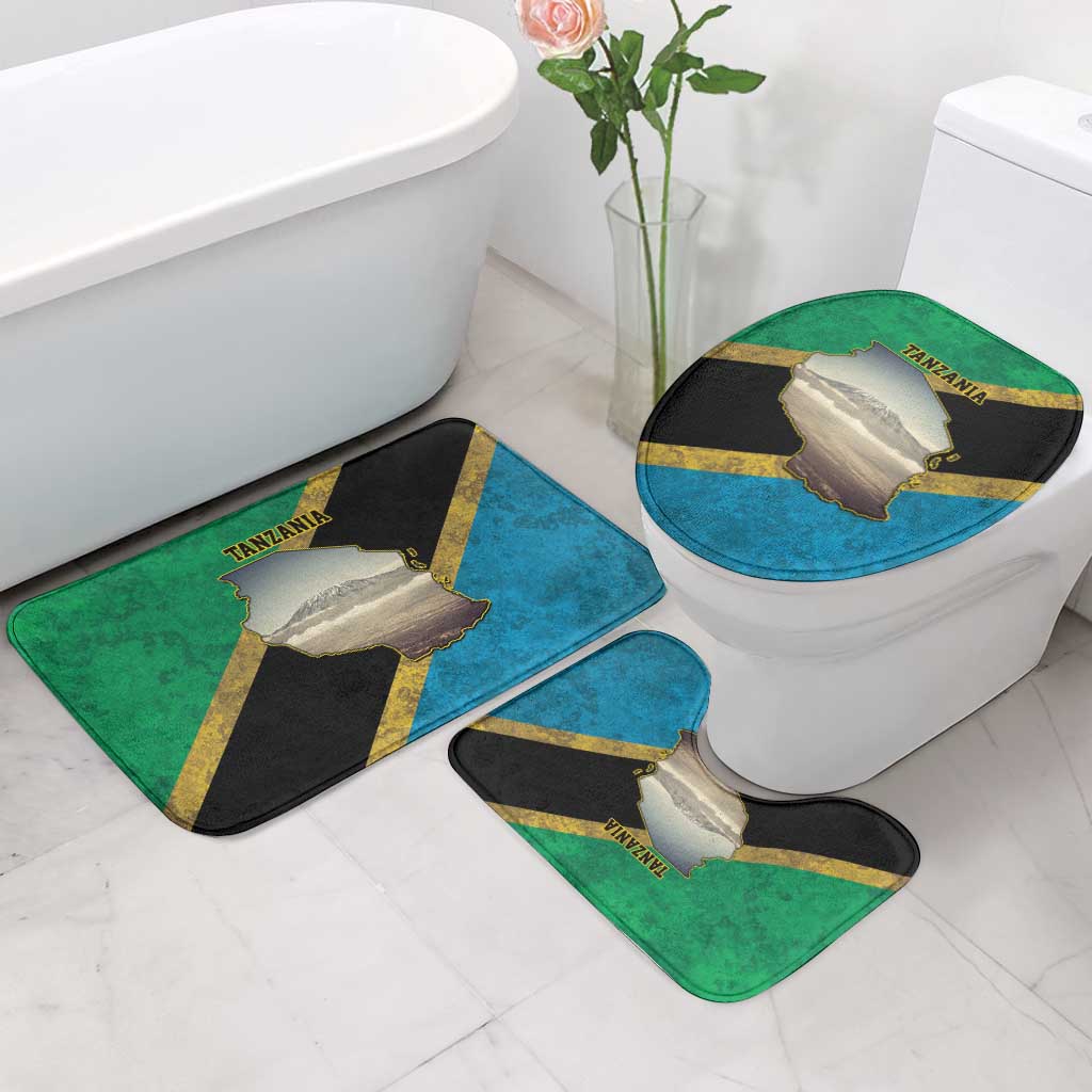 Kilimanjaro Tanzania Bathroom Set Grunge Flag Map of Tanzania - Wonder Print Shop