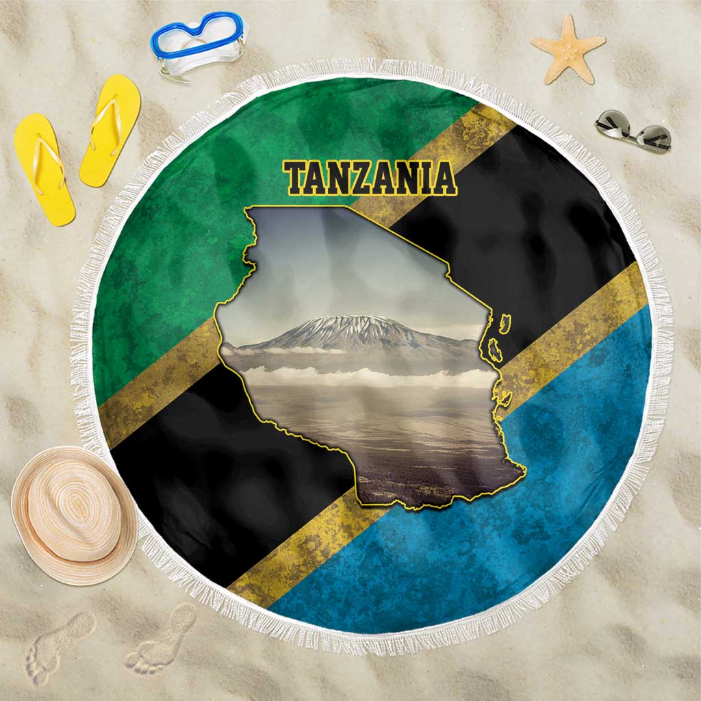 Kilimanjaro Tanzania Beach Blanket Grunge Flag Map of Tanzania - Wonder Print Shop