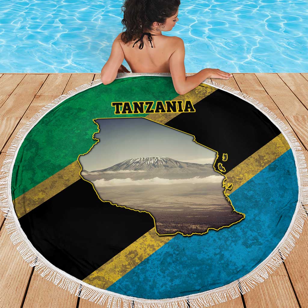 Kilimanjaro Tanzania Beach Blanket Grunge Flag Map of Tanzania - Wonder Print Shop