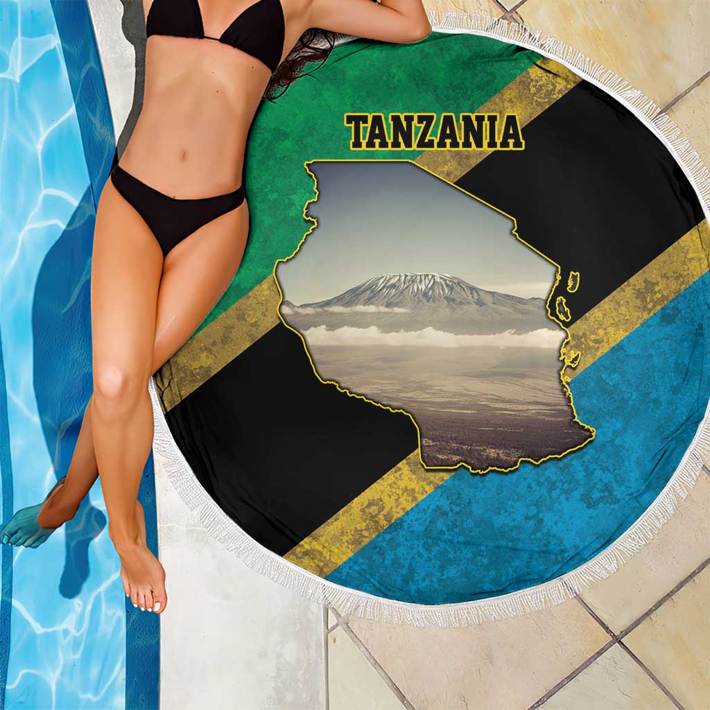 Kilimanjaro Tanzania Beach Blanket Grunge Flag Map of Tanzania - Wonder Print Shop