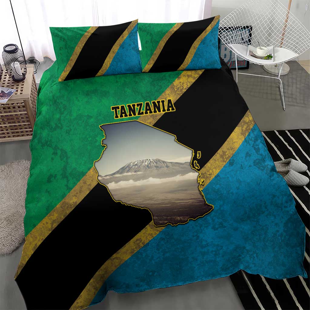 Kilimanjaro Tanzania Bedding Set Grunge Flag Map of Tanzania - Wonder Print Shop