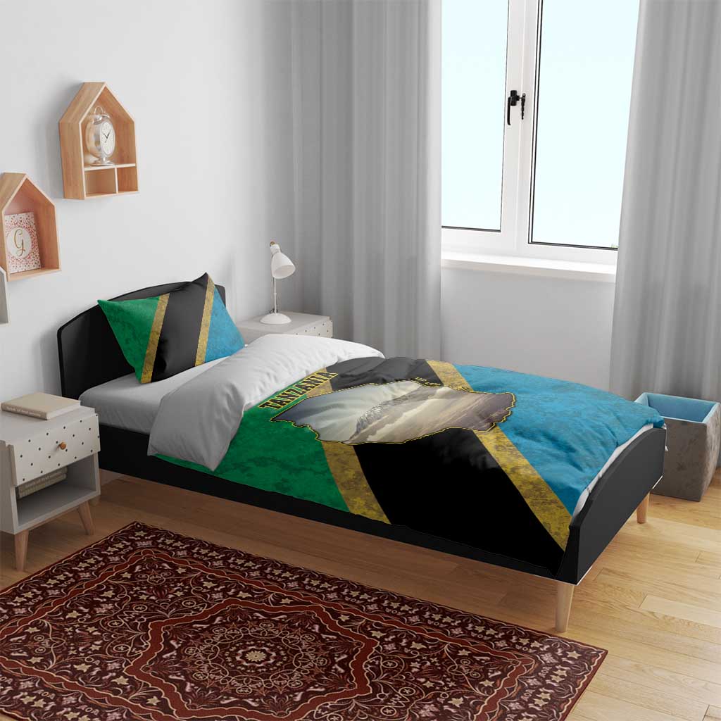 Kilimanjaro Tanzania Bedding Set Grunge Flag Map of Tanzania - Wonder Print Shop