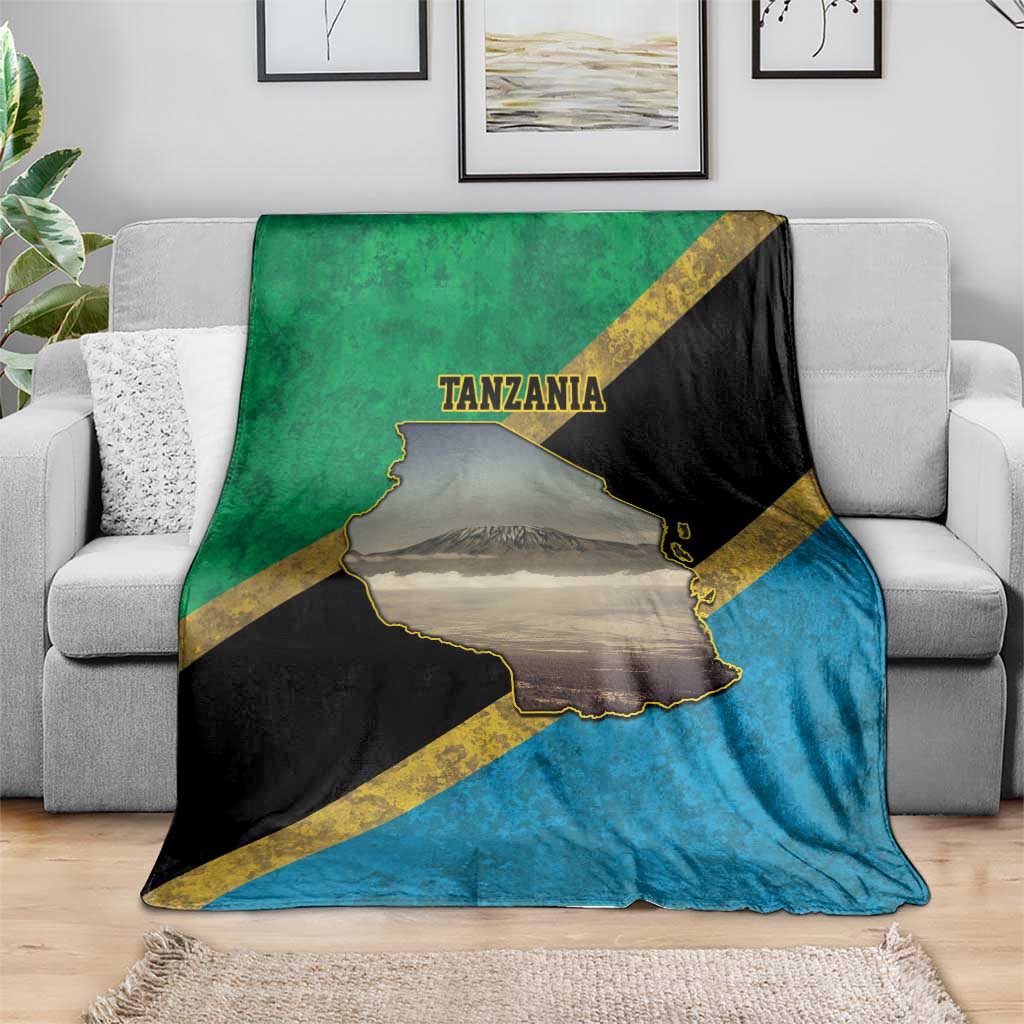 Kilimanjaro Tanzania Blanket Grunge Flag Map of Tanzania - Wonder Print Shop