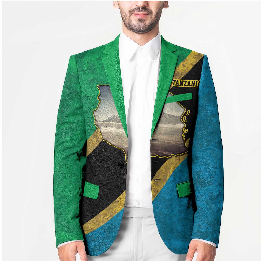 Kilimanjaro Tanzania Blazer Grunge Flag Map of Tanzania - Wonder Print Shop