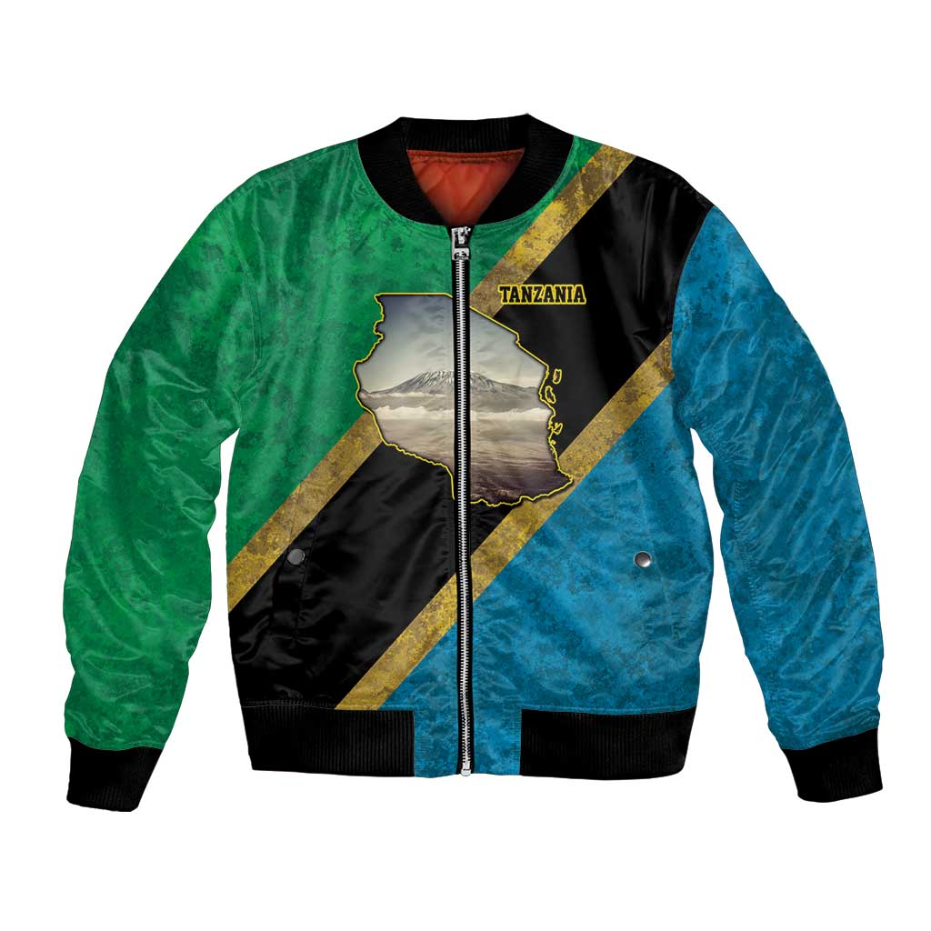 Kilimanjaro Tanzania Bomber Jacket Grunge Flag Map of Tanzania - Wonder Print Shop