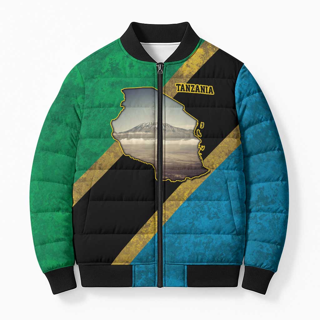 Kilimanjaro Tanzania Bomber Puffer Jacket Grunge Flag Map of Tanzania - Wonder Print Shop
