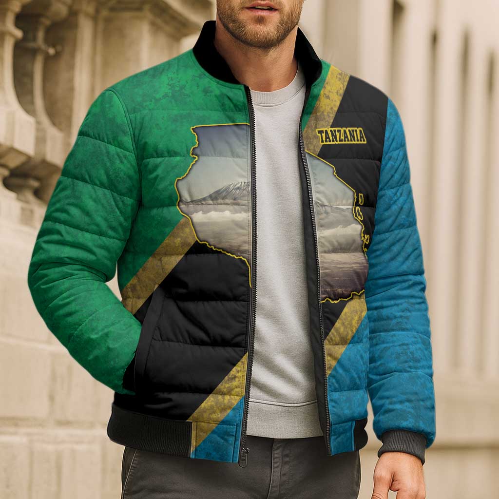 Kilimanjaro Tanzania Bomber Puffer Jacket Grunge Flag Map of Tanzania - Wonder Print Shop