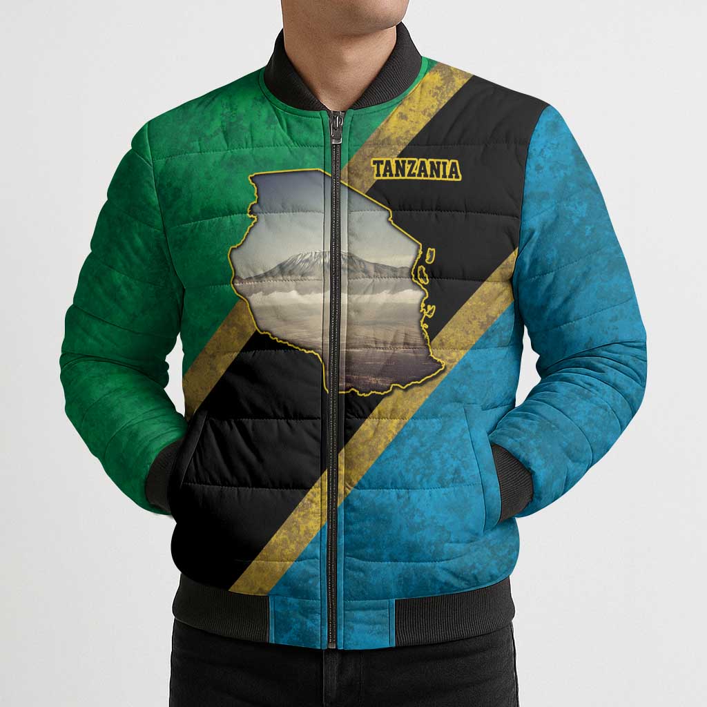 Kilimanjaro Tanzania Bomber Puffer Jacket Grunge Flag Map of Tanzania - Wonder Print Shop