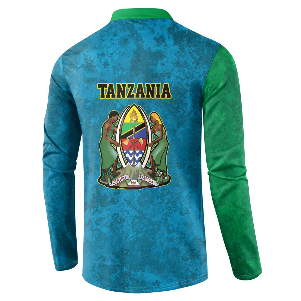 Kilimanjaro Tanzania Button Sweatshirt Grunge Flag Map of Tanzania - Wonder Print Shop