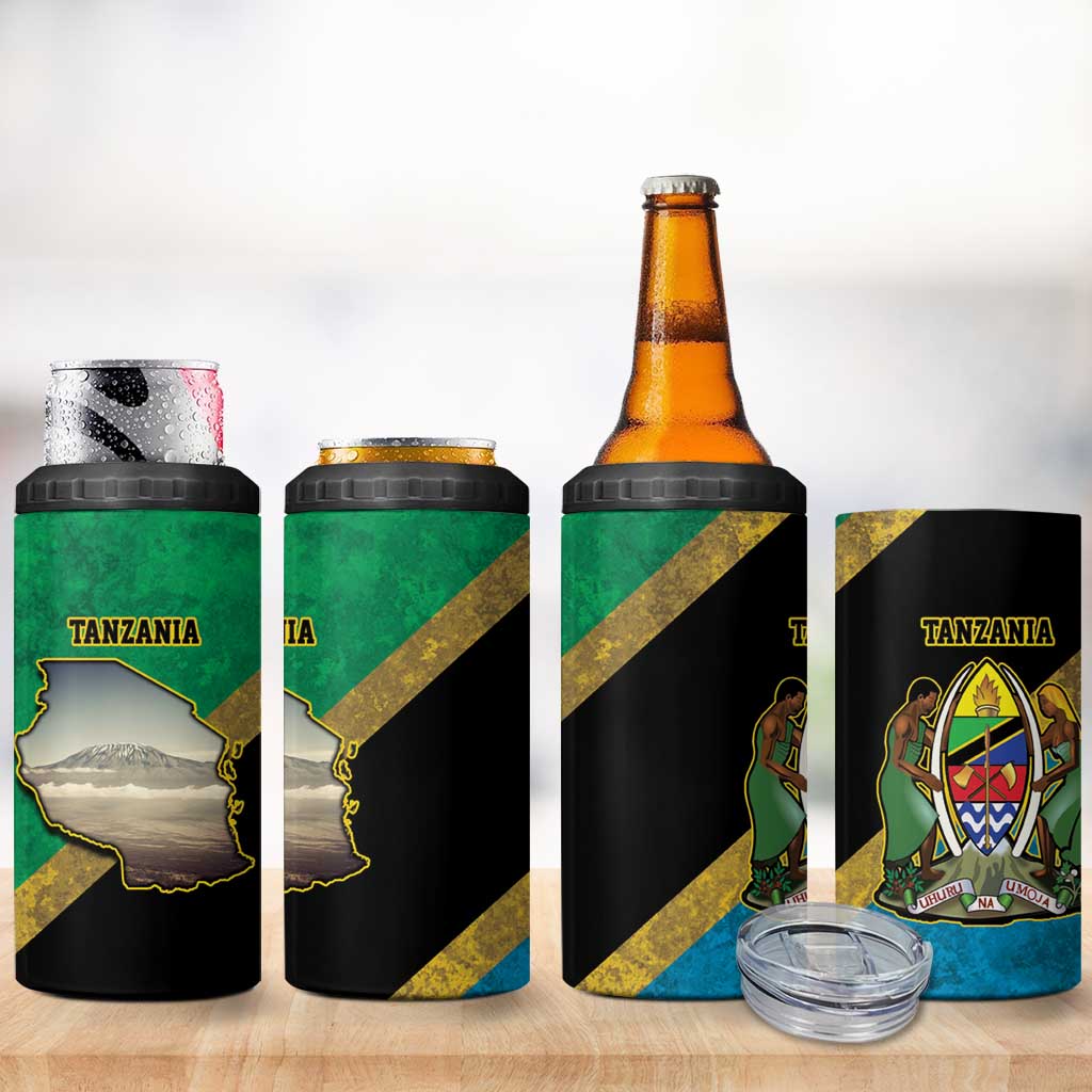 Kilimanjaro Tanzania 4 in 1 Can Cooler Tumbler Grunge Flag Map of Tanzania - Wonder Print Shop