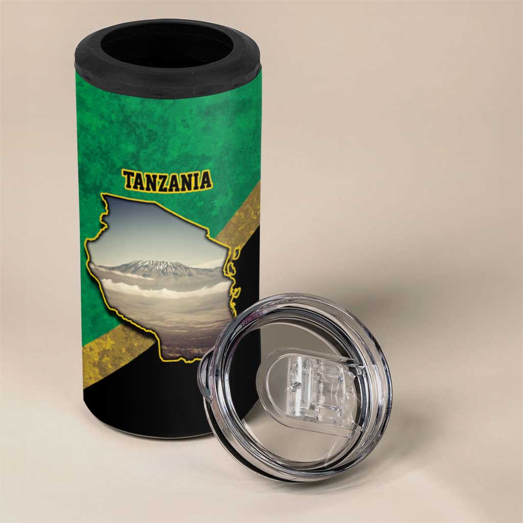 Kilimanjaro Tanzania 4 in 1 Can Cooler Tumbler Grunge Flag Map of Tanzania - Wonder Print Shop