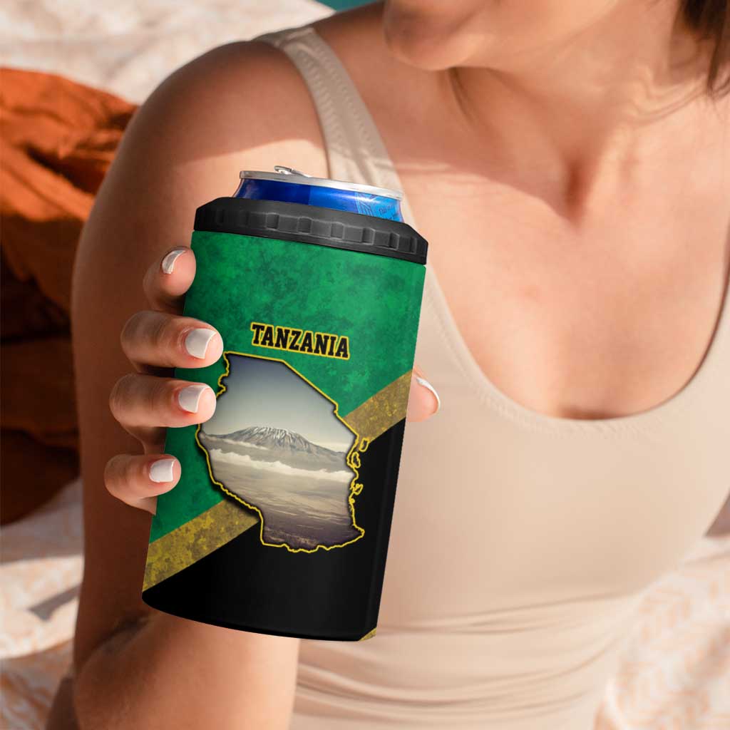 Kilimanjaro Tanzania 4 in 1 Can Cooler Tumbler Grunge Flag Map of Tanzania - Wonder Print Shop