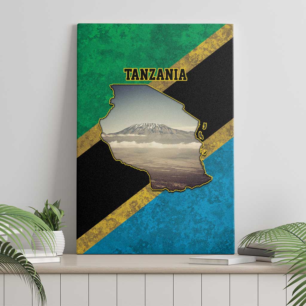 Kilimanjaro Tanzania Canvas Wall Art Grunge Flag Map of Tanzania - Wonder Print Shop