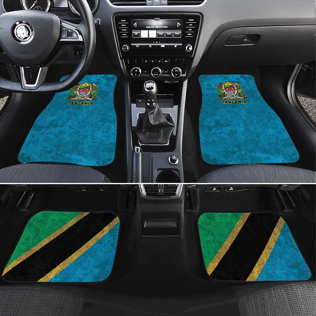 Kilimanjaro Tanzania Car Mats Grunge Flag Map of Tanzania - Wonder Print Shop