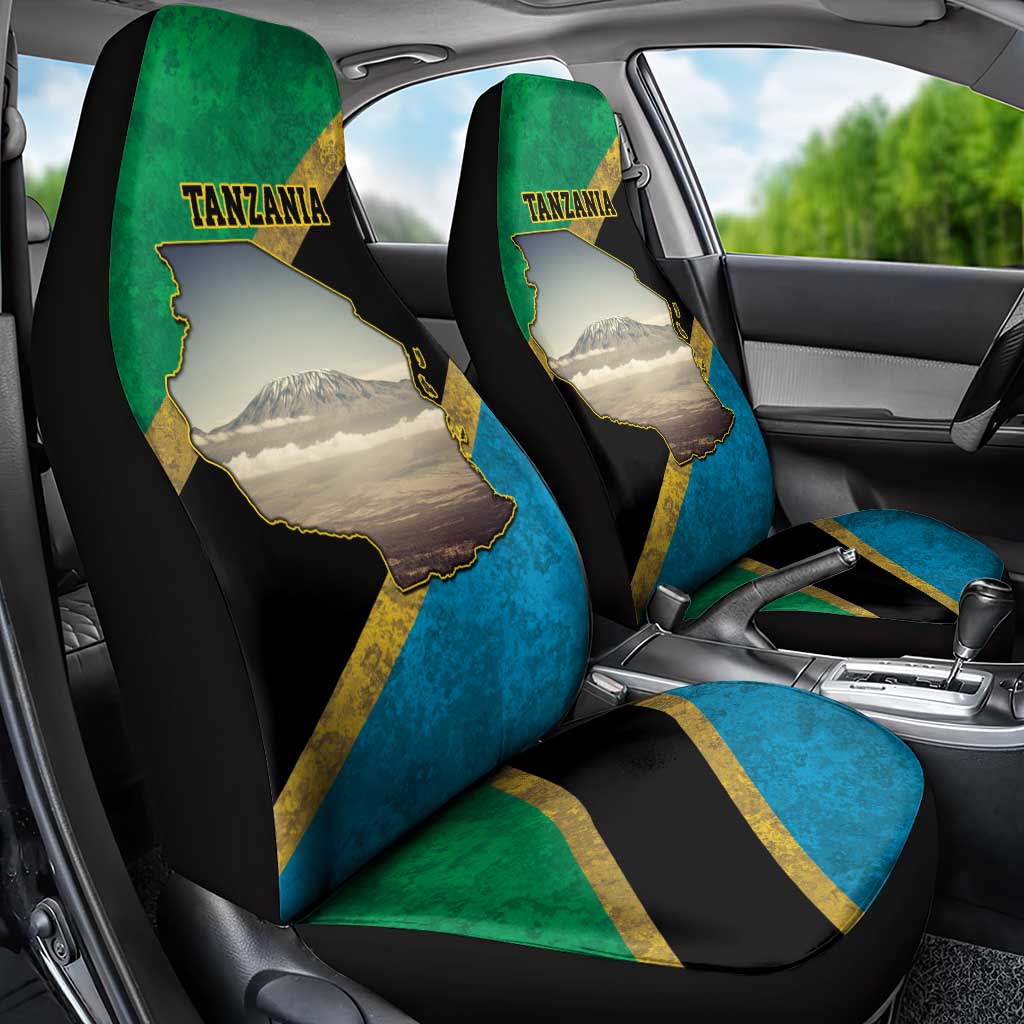 Kilimanjaro Tanzania Car Seat Cover Grunge Flag Map of Tanzania - Wonder Print Shop