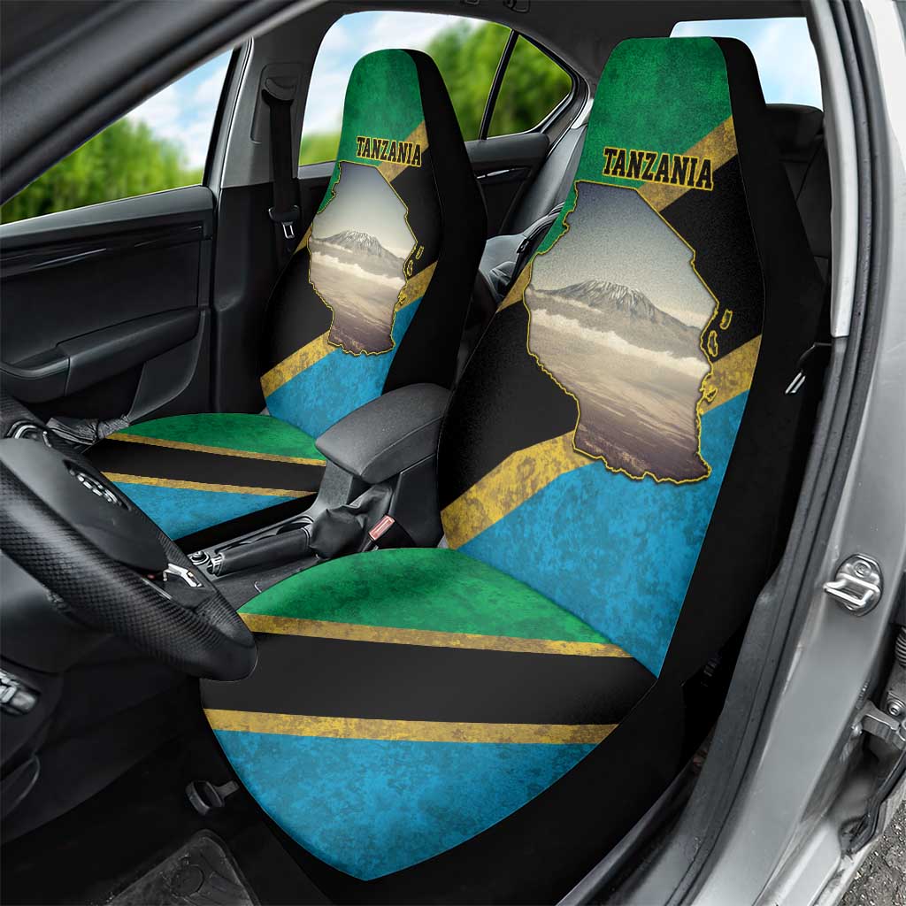 Kilimanjaro Tanzania Car Seat Cover Grunge Flag Map of Tanzania - Wonder Print Shop