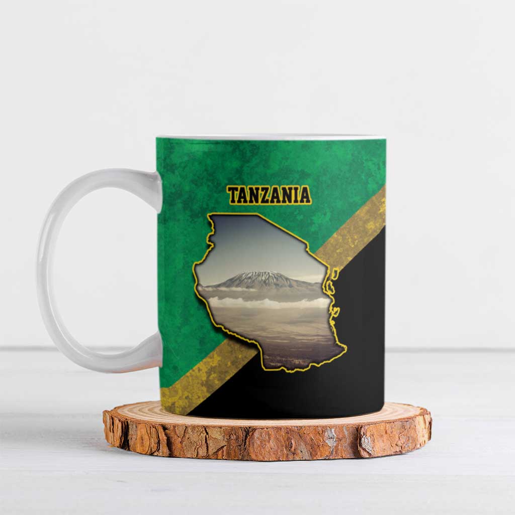 Kilimanjaro Tanzania Ceramic Mug Grunge Flag Map of Tanzania - Wonder Print Shop