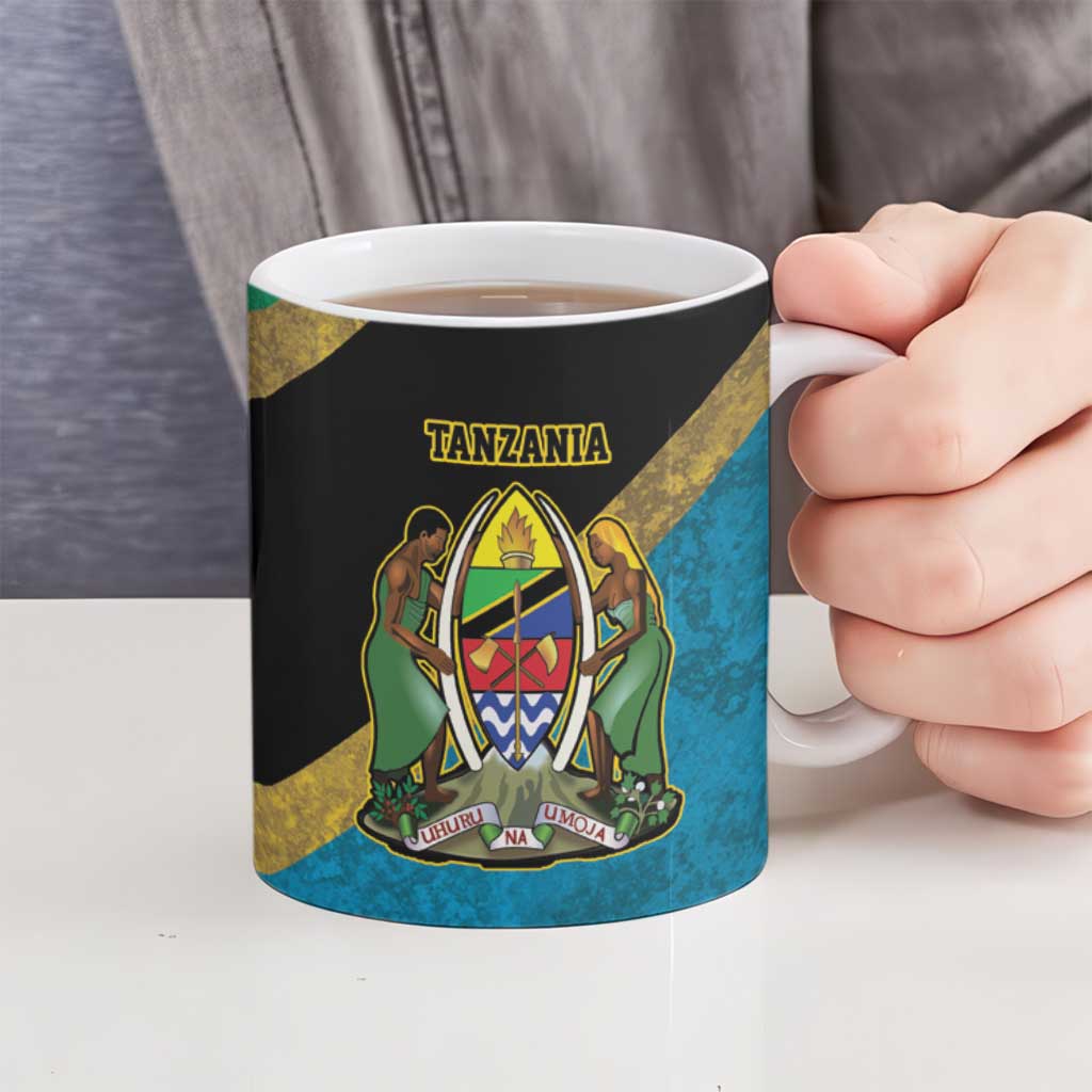 Kilimanjaro Tanzania Ceramic Mug Grunge Flag Map of Tanzania - Wonder Print Shop