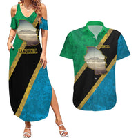 Kilimanjaro Tanzania Couples Matching Summer Maxi Dress and Hawaiian Shirt Grunge Flag Map of Tanzania - Wonder Print Shop