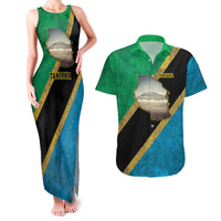 Kilimanjaro Tanzania Couples Matching Tank Maxi Dress and Hawaiian Shirt Grunge Flag Map of Tanzania - Wonder Print Shop