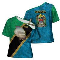 Kilimanjaro Tanzania Cross Shoulder Shirt Grunge Flag Map of Tanzania - Wonder Print Shop