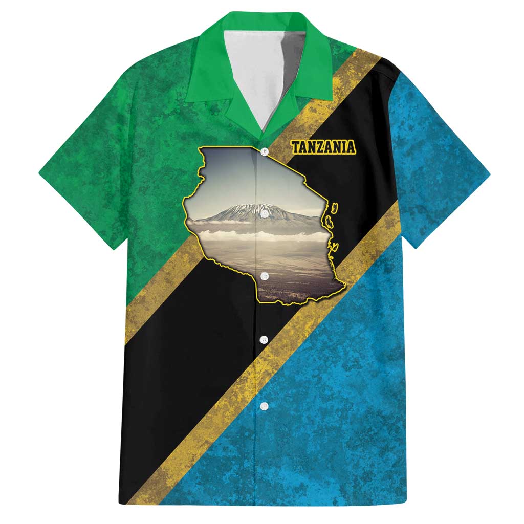 Kilimanjaro Tanzania Family Matching Long Sleeve Bodycon Dress and Hawaiian Shirt Grunge Flag Map of Tanzania - Wonder Print Shop