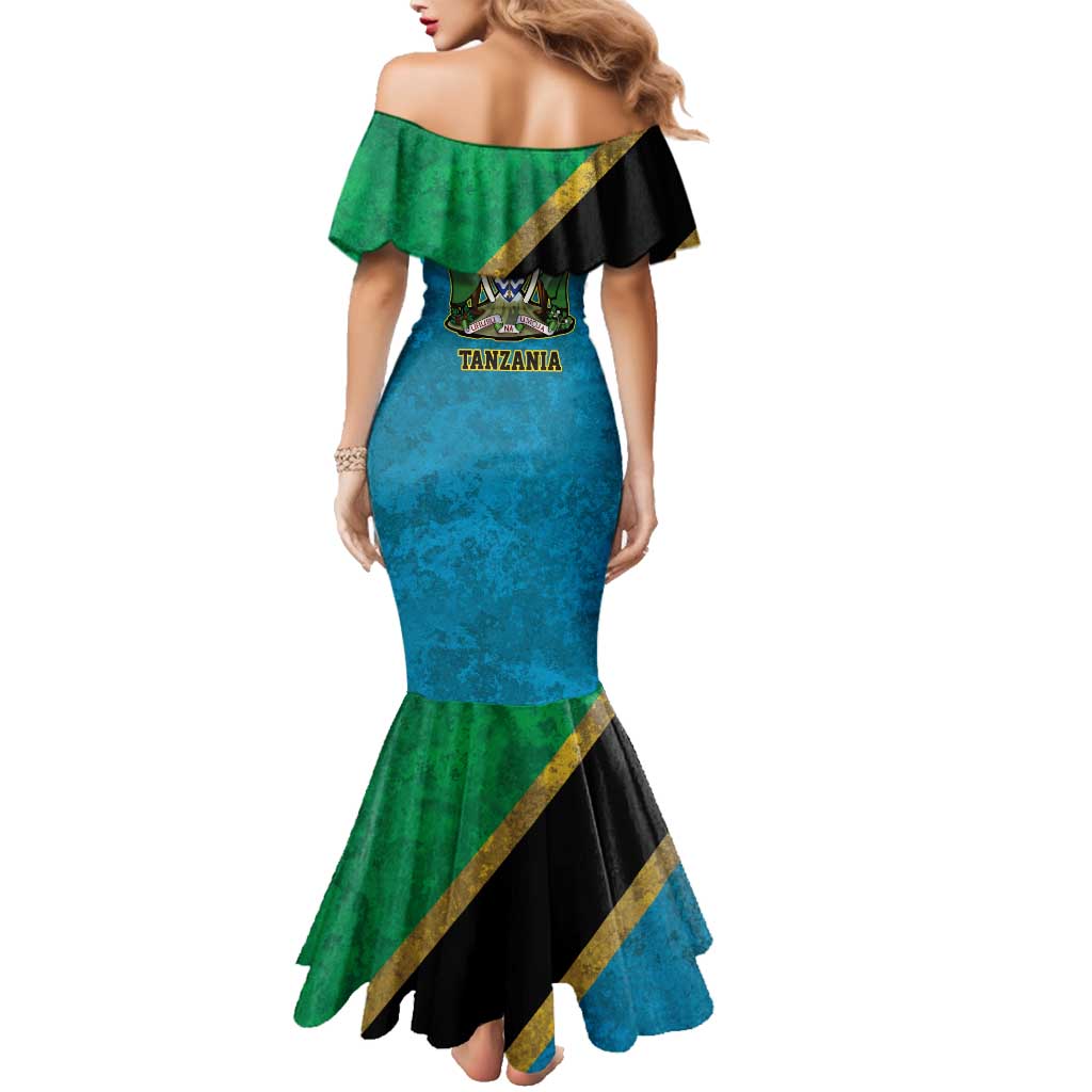 Kilimanjaro Tanzania Family Matching Mermaid Dress and Hawaiian Shirt Grunge Flag Map of Tanzania - Wonder Print Shop