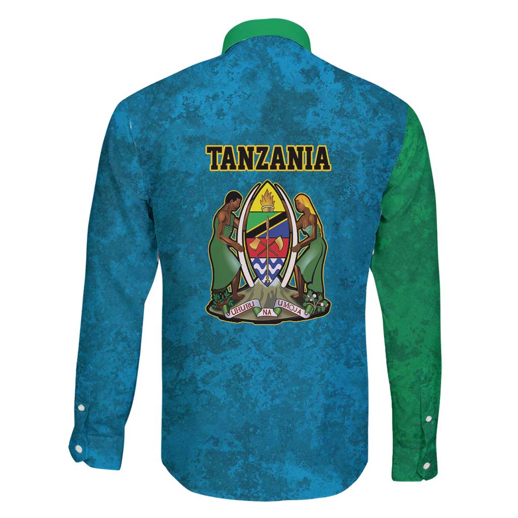 Kilimanjaro Tanzania Family Matching Off Shoulder Short Dress and Hawaiian Shirt Grunge Flag Map of Tanzania - Wonder Print Shop