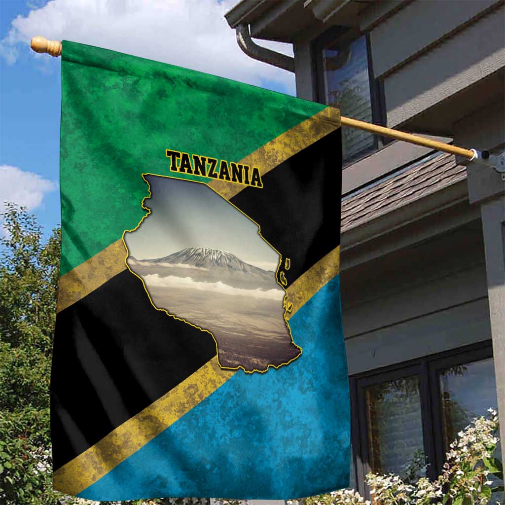 Kilimanjaro Tanzania Garden Flag Grunge Flag Map of Tanzania - Wonder Print Shop