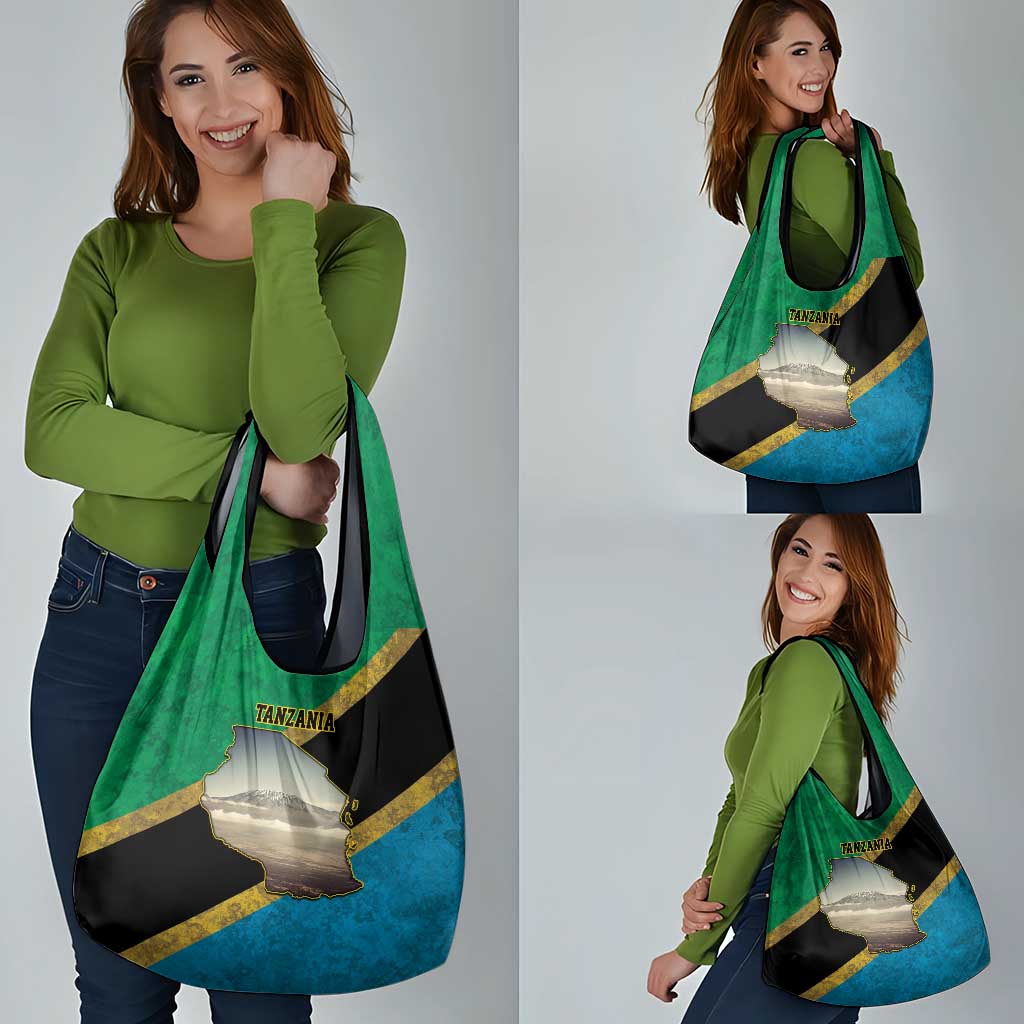Kilimanjaro Tanzania Grocery Bag Grunge Flag Map of Tanzania - Wonder Print Shop