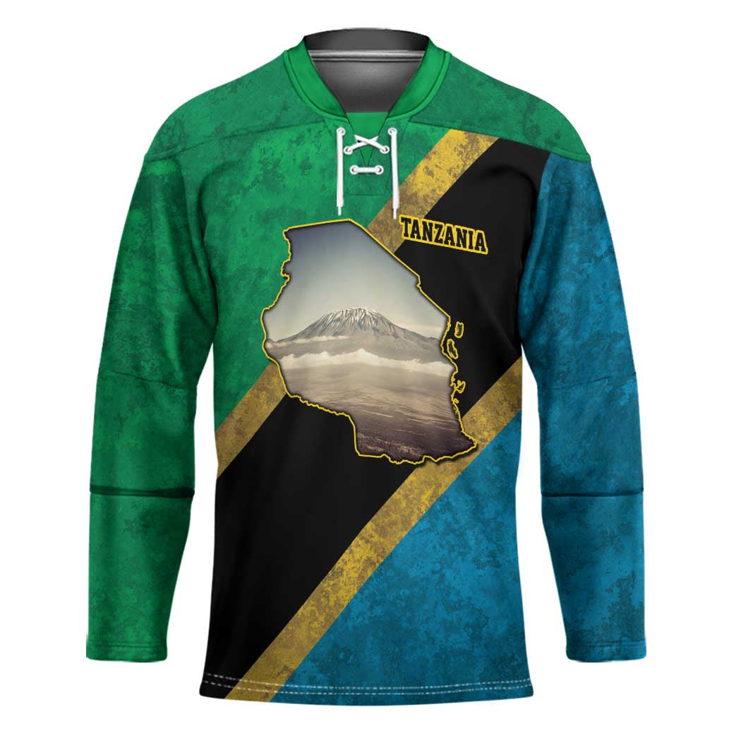 Kilimanjaro Tanzania Hockey Jersey Grunge Flag Map of Tanzania - Wonder Print Shop