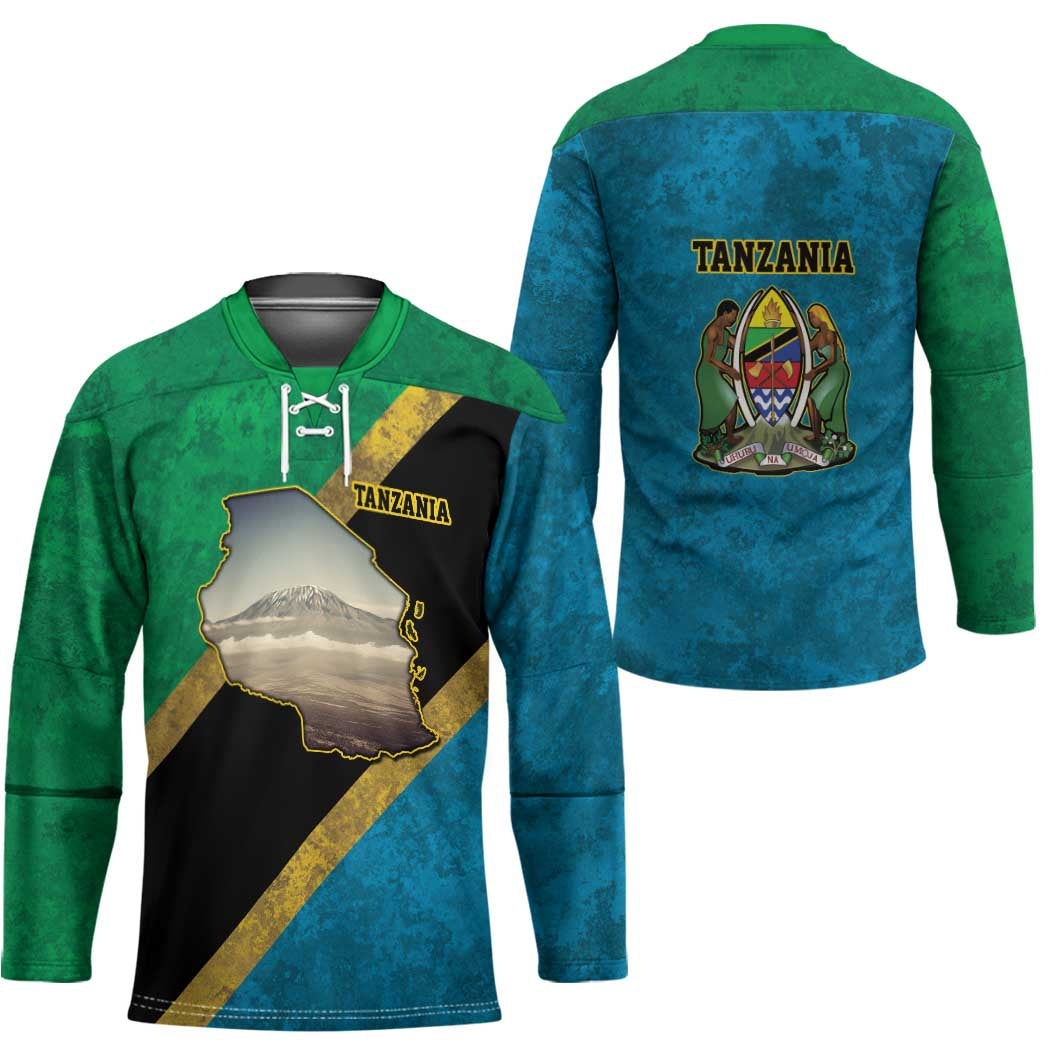 Kilimanjaro Tanzania Hockey Jersey Grunge Flag Map of Tanzania - Wonder Print Shop
