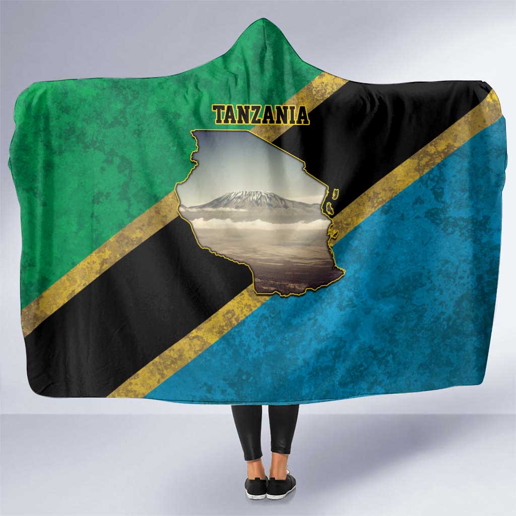 Kilimanjaro Tanzania Hooded Blanket Grunge Flag Map of Tanzania - Wonder Print Shop