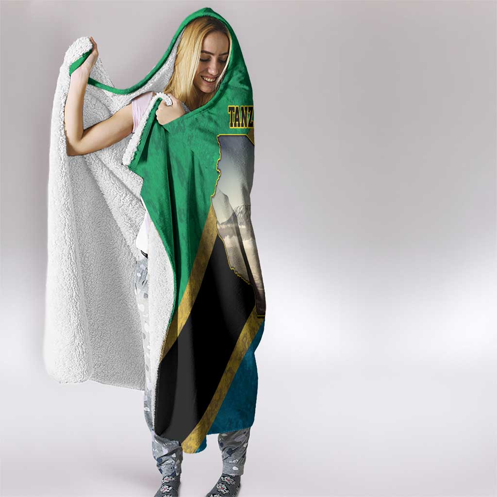 Kilimanjaro Tanzania Hooded Blanket Grunge Flag Map of Tanzania - Wonder Print Shop