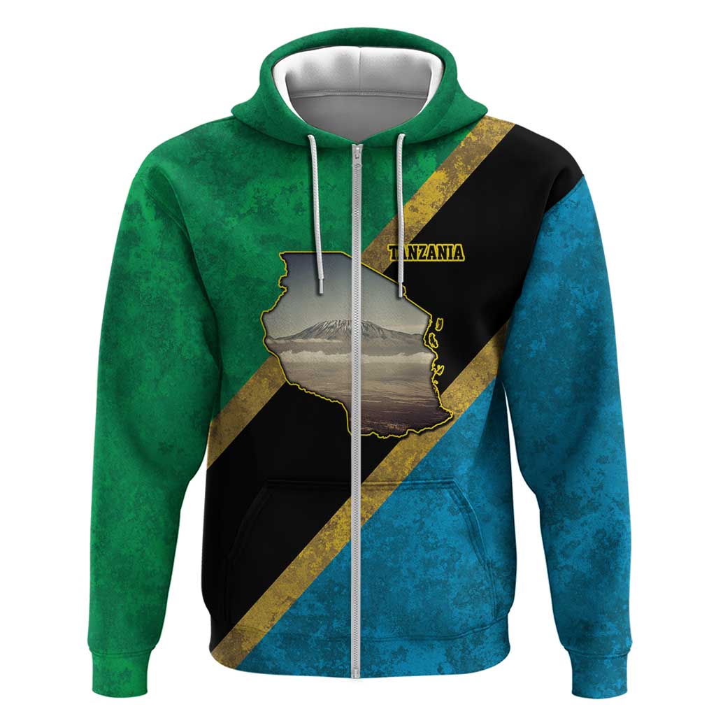 Kilimanjaro Tanzania Hoodie Grunge Flag Map of Tanzania - Wonder Print Shop